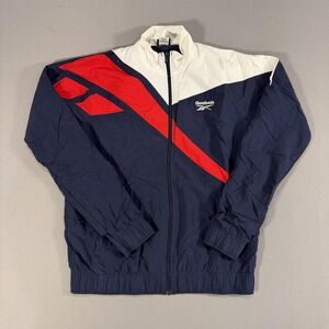 VTG Reebok Windbreaker Jacket Mens Small Blue Red White Colorblock Full Zip